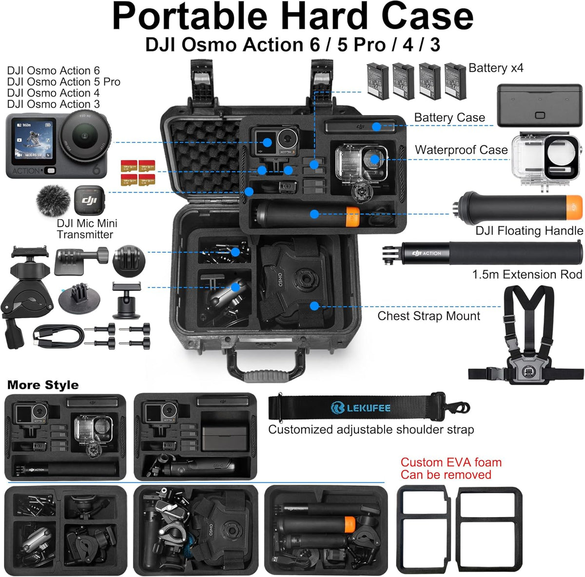 Waterproof Hard Case for DJI Osmo Action 6, Osmo Action 5 Pro/4/3 Camera,Adventure Combo,Standard Combo and More Accessories(Case Only)