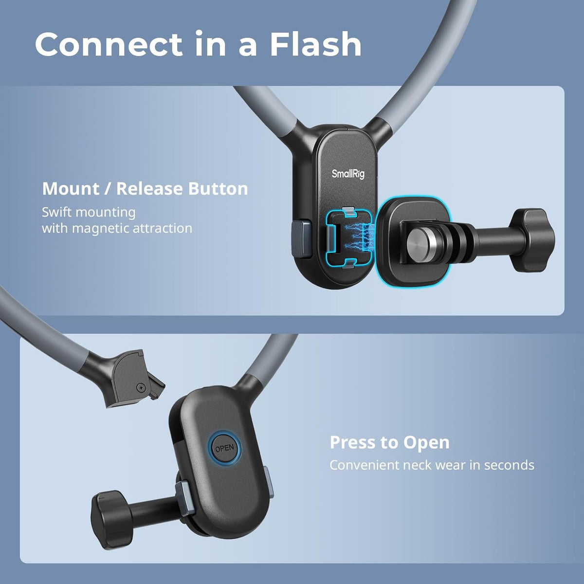 Magnetic Neck Mount for Action Camera, Quick Release One-Click Button & Ergonomic Design, for Gopro Hero 12/11/10/9, for DJI Action 4/5/6, for Insta360 Ace Pro 2-5126