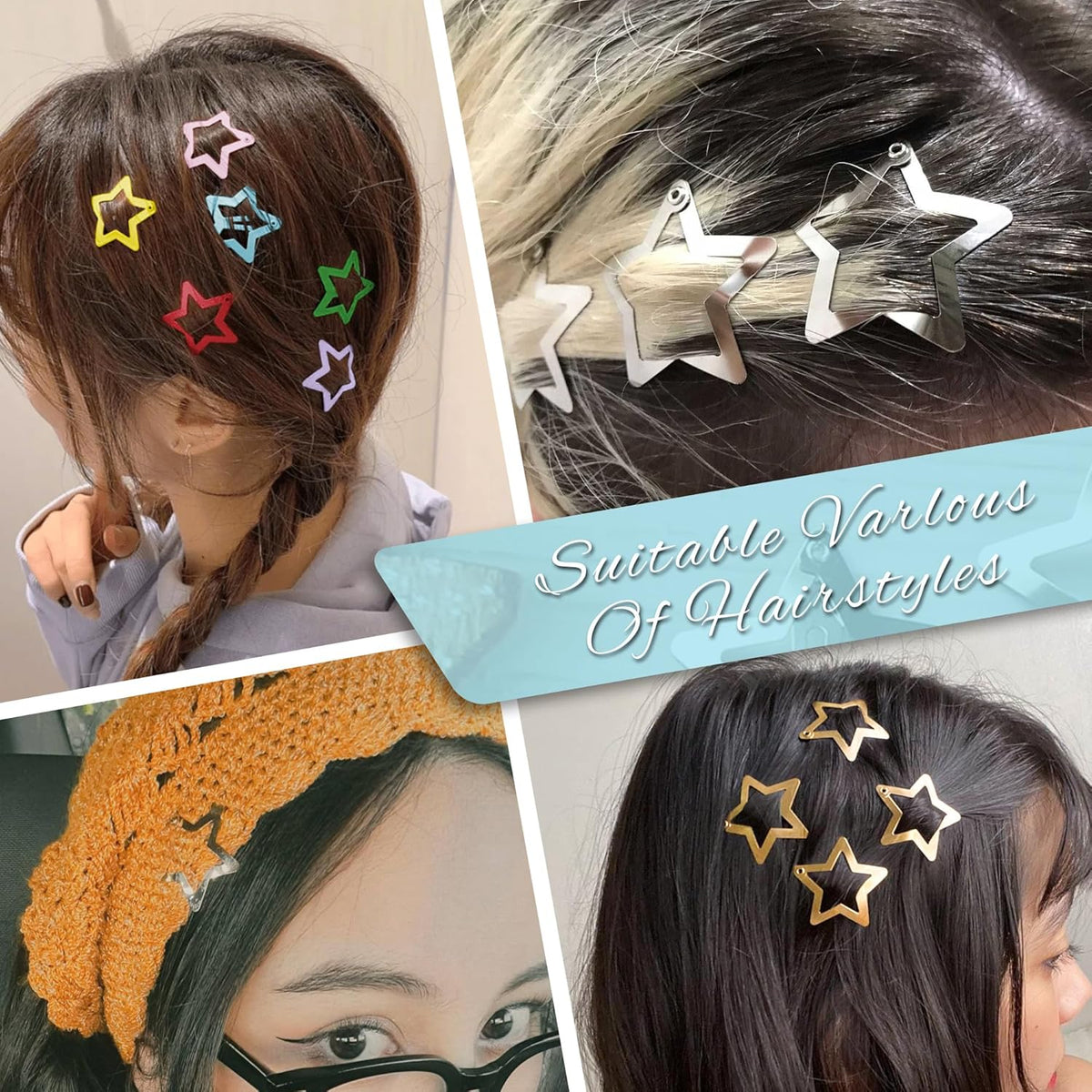 Star Hair Clips, 30 Pcs Metal Gold Y2K Accessories, 1.2 Inch Hollow Star Snap Hair Clips Vintage Punk for Women Girls (Gold)