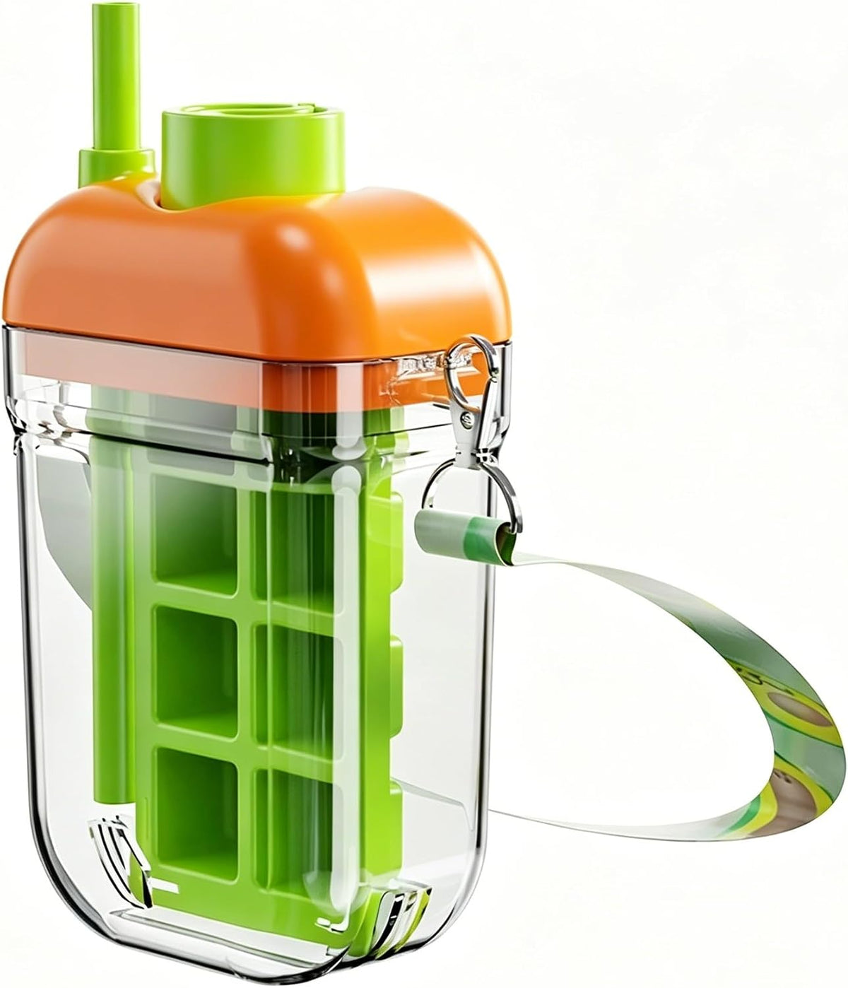 2 in 1 Ice Maker Cup with Straw, All in One Ice Cube Tray Water Bottle, One Press Quick Release ICES Cube Mold, Portable Leakproof Cold Drink Water Jug for Home Outdoor Camping Summer (Green)