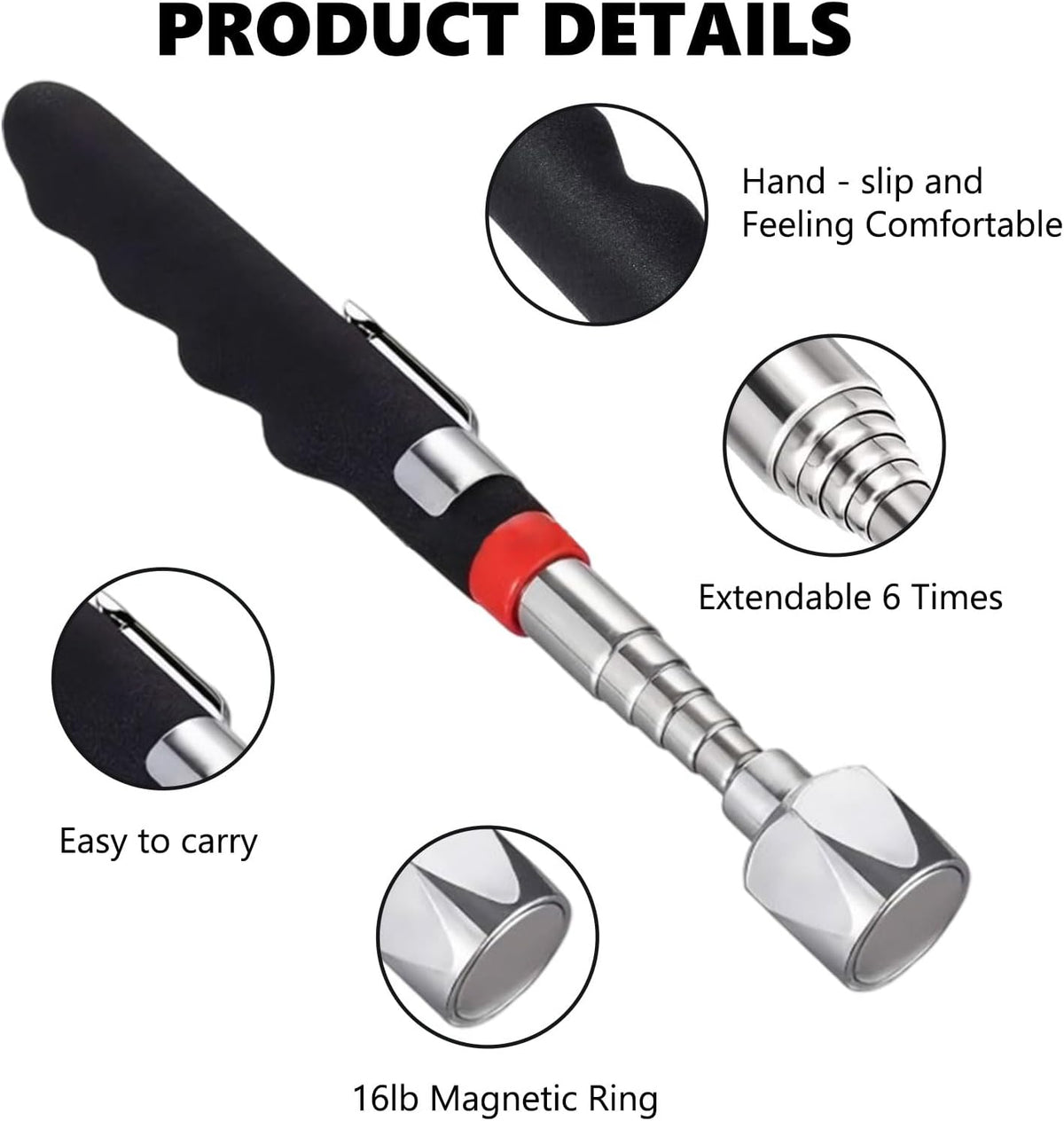 Magnetic Telescopic Pick-Up Tool(16Lb /7.3Kg),Magnetic Sticker Gadget, 76 Cm(30 Inch) Durable Telescopic Magnetic Collector with Pocket Clip