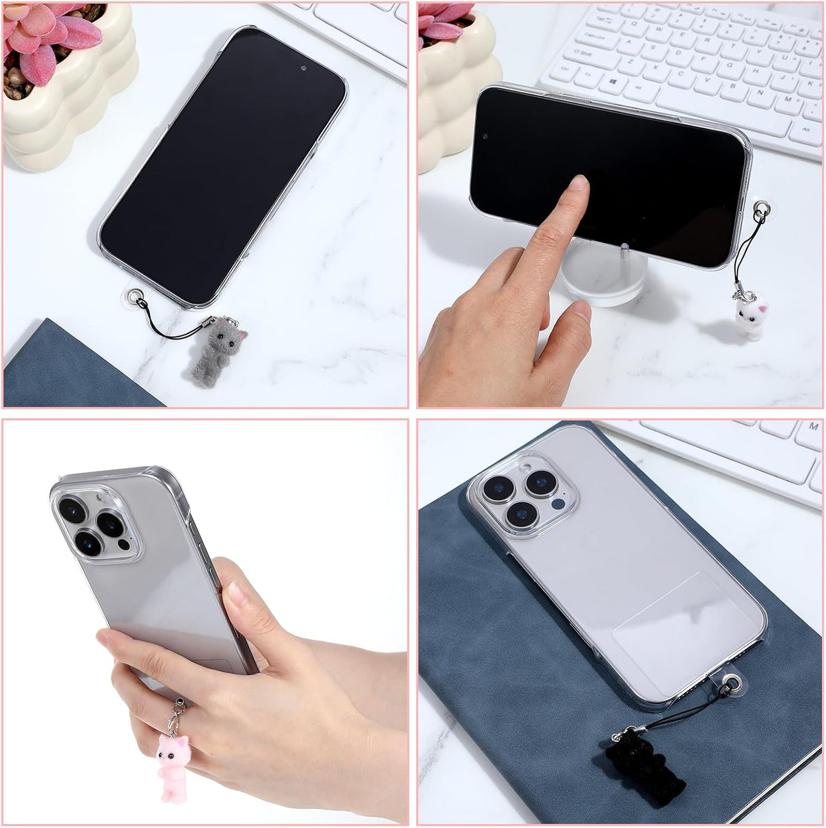 4Pcs Cat Phone Charms Y2K Fluffy Cell Phone Keychain Cat Mobile Phones Pendant for Bag Backpack Keychain Camera Pendants Decor