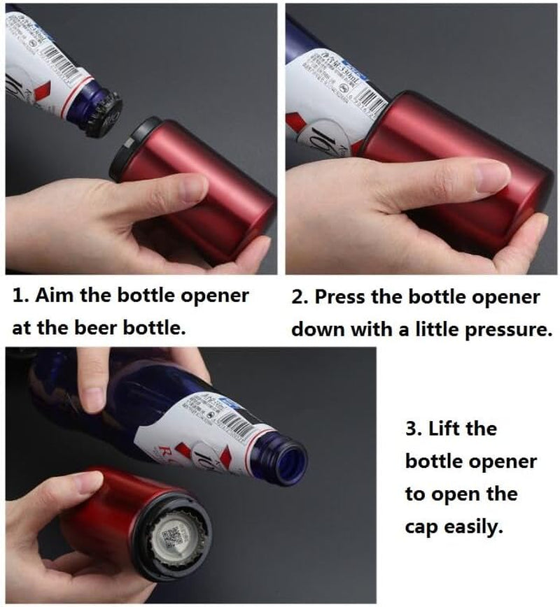 Beer Bottle Opener, Push down Bottle Opener, Beer Soda Cap Opener Beer Accessories,Magnet Beer Opener, Kitchen Gadgets (Black)