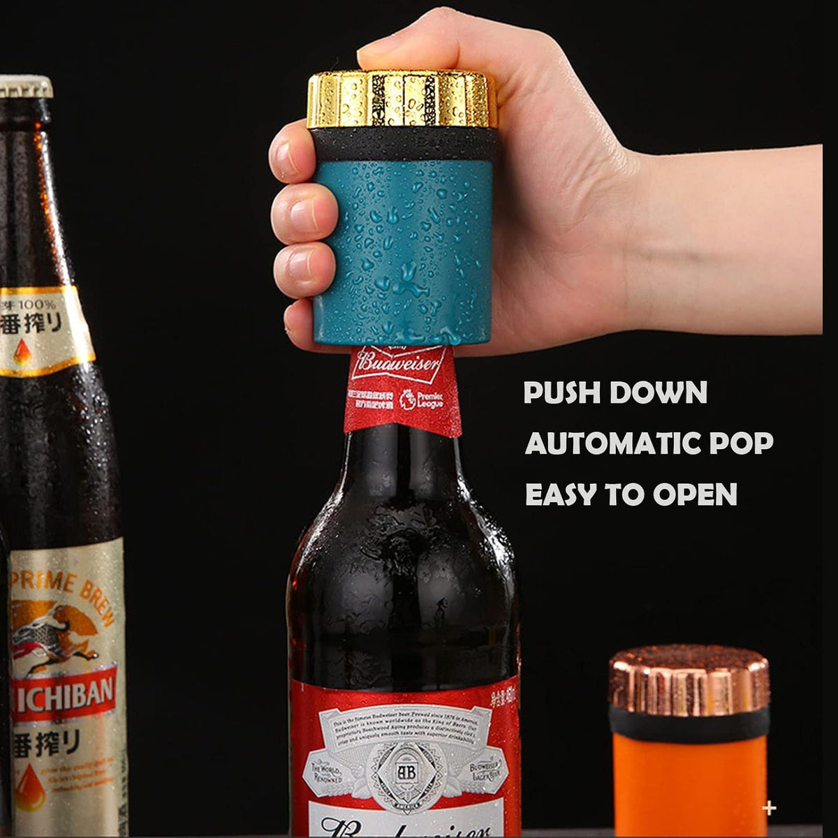 Push down Bottle Opener,Magnetic Bottle Openers,Beer Bottle Openers for Men Automatic Bottle Opener,Beer Bottle Cap Opener Tool,Kitchen Gadgets Novelty Unique Gifts for Men
