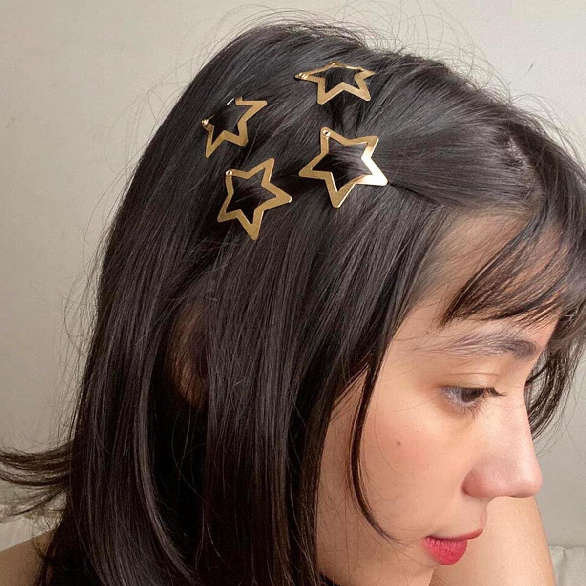 Star Hair Clips, 30 Pcs Metal Gold Y2K Accessories, 1.2 Inch Hollow Star Snap Hair Clips Vintage Punk for Women Girls (Gold)