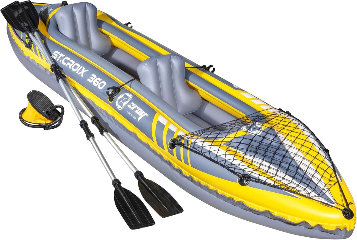 Inflatable 2-Person Kayak, Blue/Yellow/White, Pump, Bag, 2 Paddles, DL155