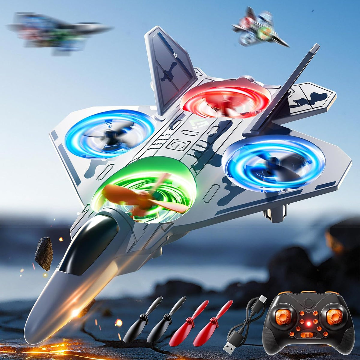 RC Plane Drone 2.4Ghz Stunt Outdoor Flying Toy for Kids Ages 8-12