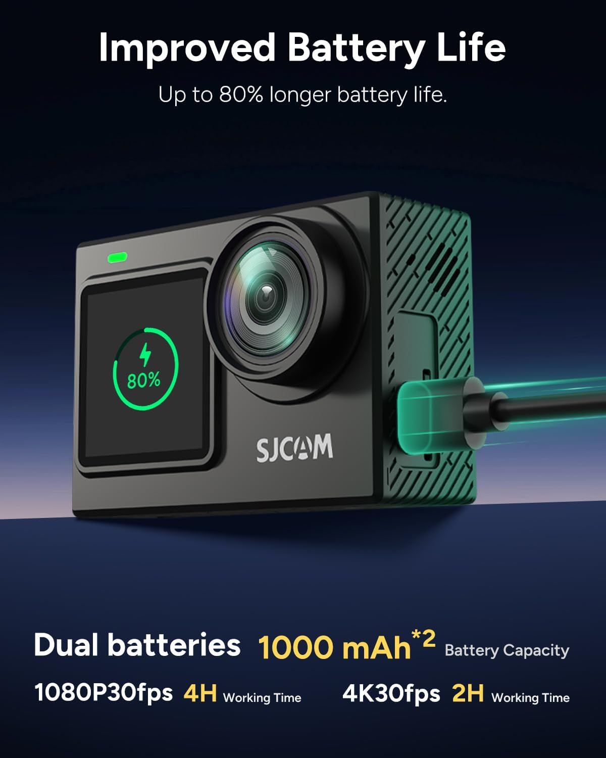 SJ6 ULTRA 4K Action Camera,With 64GB Card,Sports Camera with Dual Screen,30M Waterproof Underwater Cameras for Snorkeling,Motorbike Helmet Camera with 6-Axis Stabilization,Live Streaming,Black
