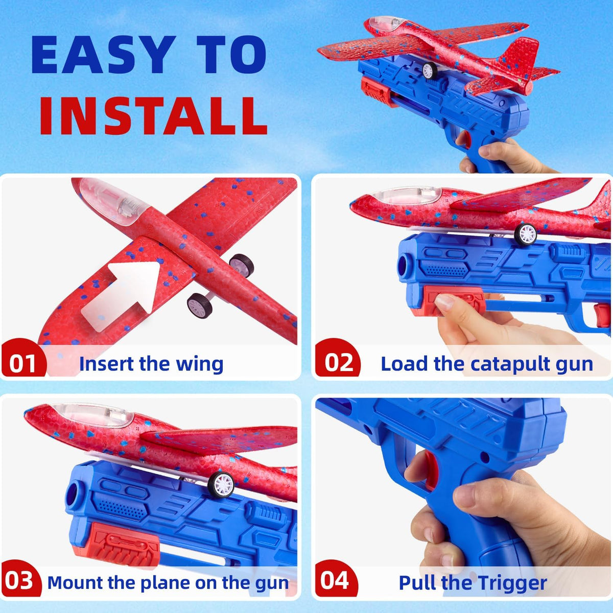 Toy Airplane, 3 Pack Airplane Launcher Toy 2 Flight Mode Glider LED Foam Glider Plane Outdoor Toys for Kids Ages 4 5 6 7 8 9 10 11 12 Year Old Boys Birthday Gift, Educational Flying Kids Toys