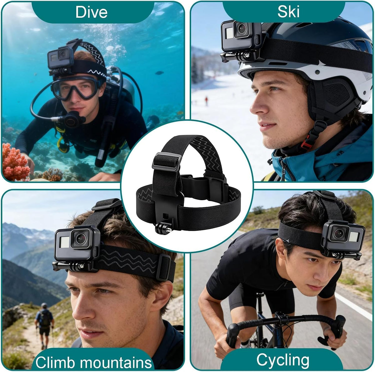 Head Strap Mount for Gopro Hero 13/12/11/10/9/8/7/6/5/4 Session 3+/3/2/1