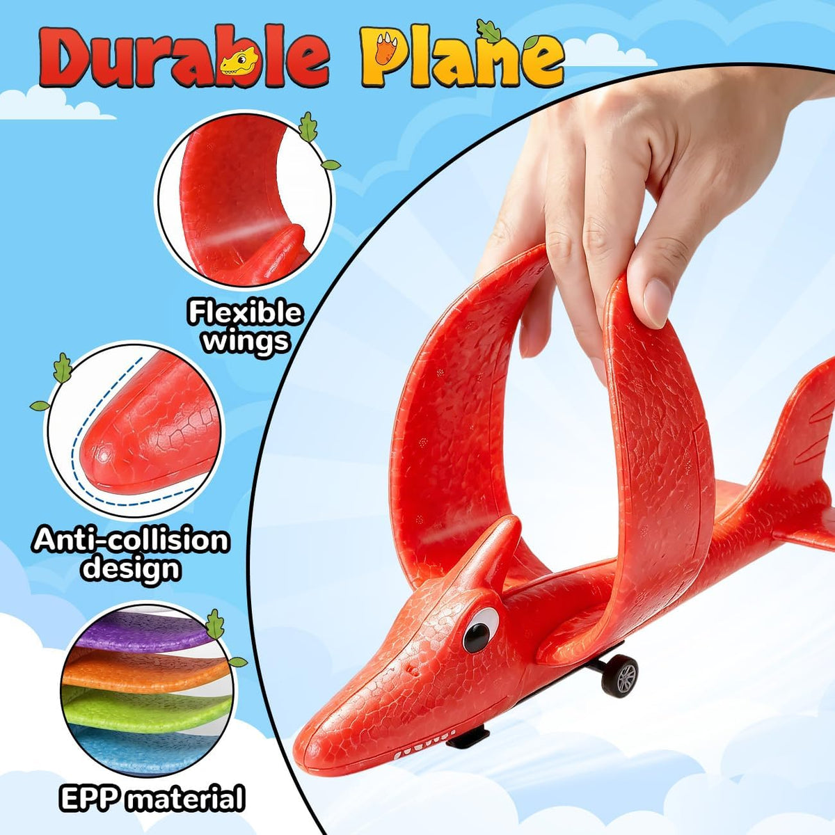 Airplane Launcher Toy with 3 Pack Dinosaur Glider Foam Aeroplanes