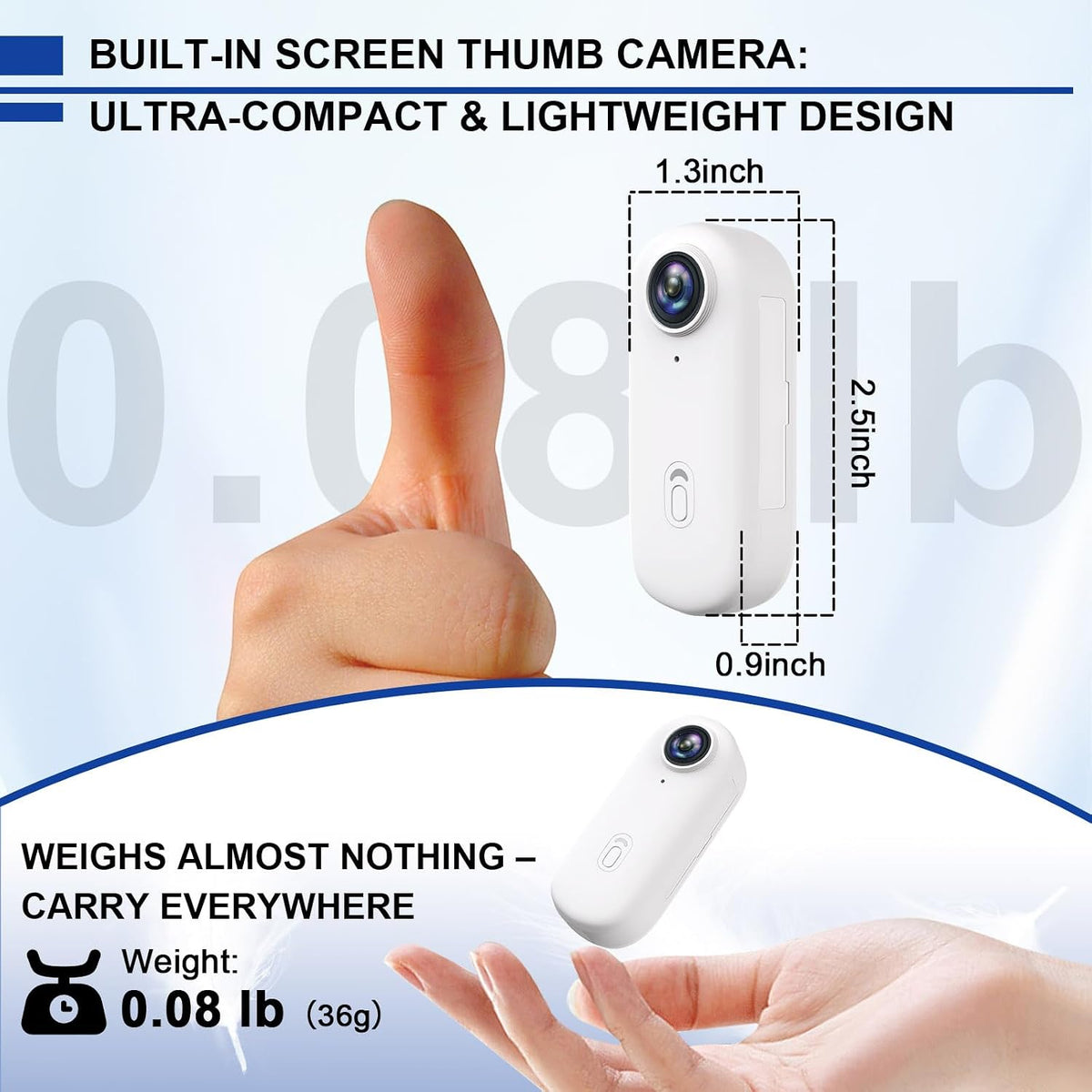 1080P HD Wearable Sports Action Camera Hands-Freethumb POV Camera with Waterproof Case Magnetic Mount Hands Free Mini Body Cameras for Vlogging Motorcycle Cycling Travel Fishing Pet Walking White