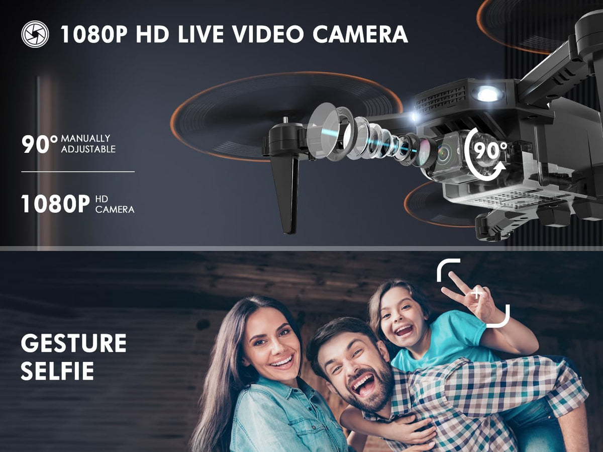 Q10 Mini Drone with Camera for Kids and Adults, 1080 HD FPV Foldable Quadcopter with Gravity Sensor Mode, Headless Mode, 3D Flips, Voice and Gesture Control, Kids Gift Toys for Boys Girls,Black