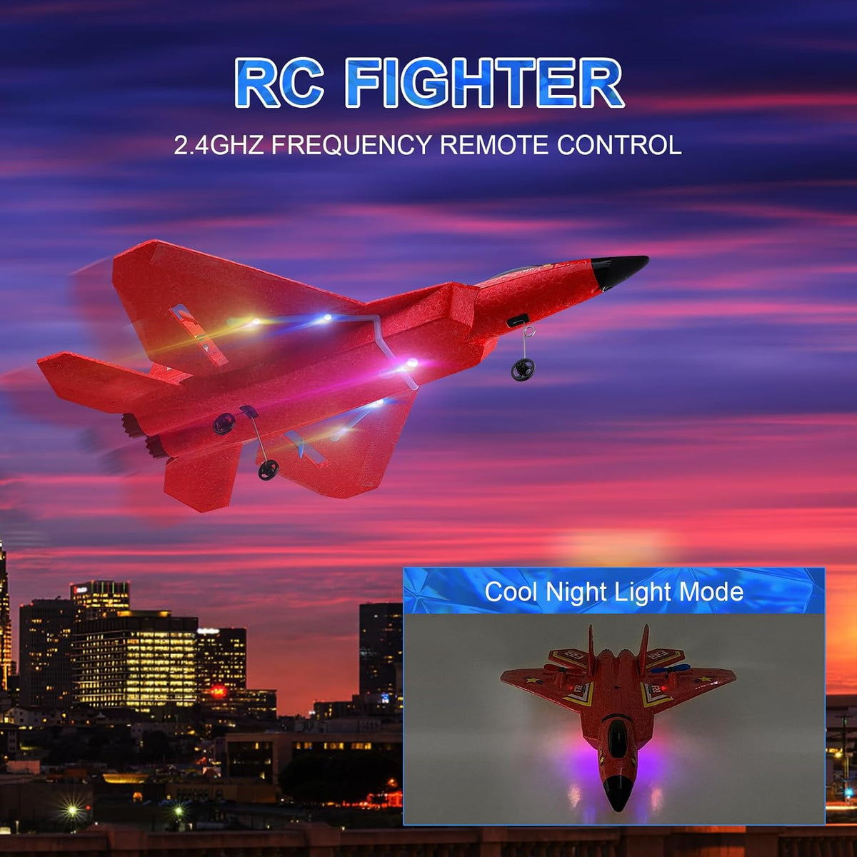 RC Plane F22 Remote Control Plane with 3 Batteries, 2.4Ghz Remote Control Airplane Fighter Toys RC Glider Easy to Fly for Kids Beginners Adults USB Charging (Red)