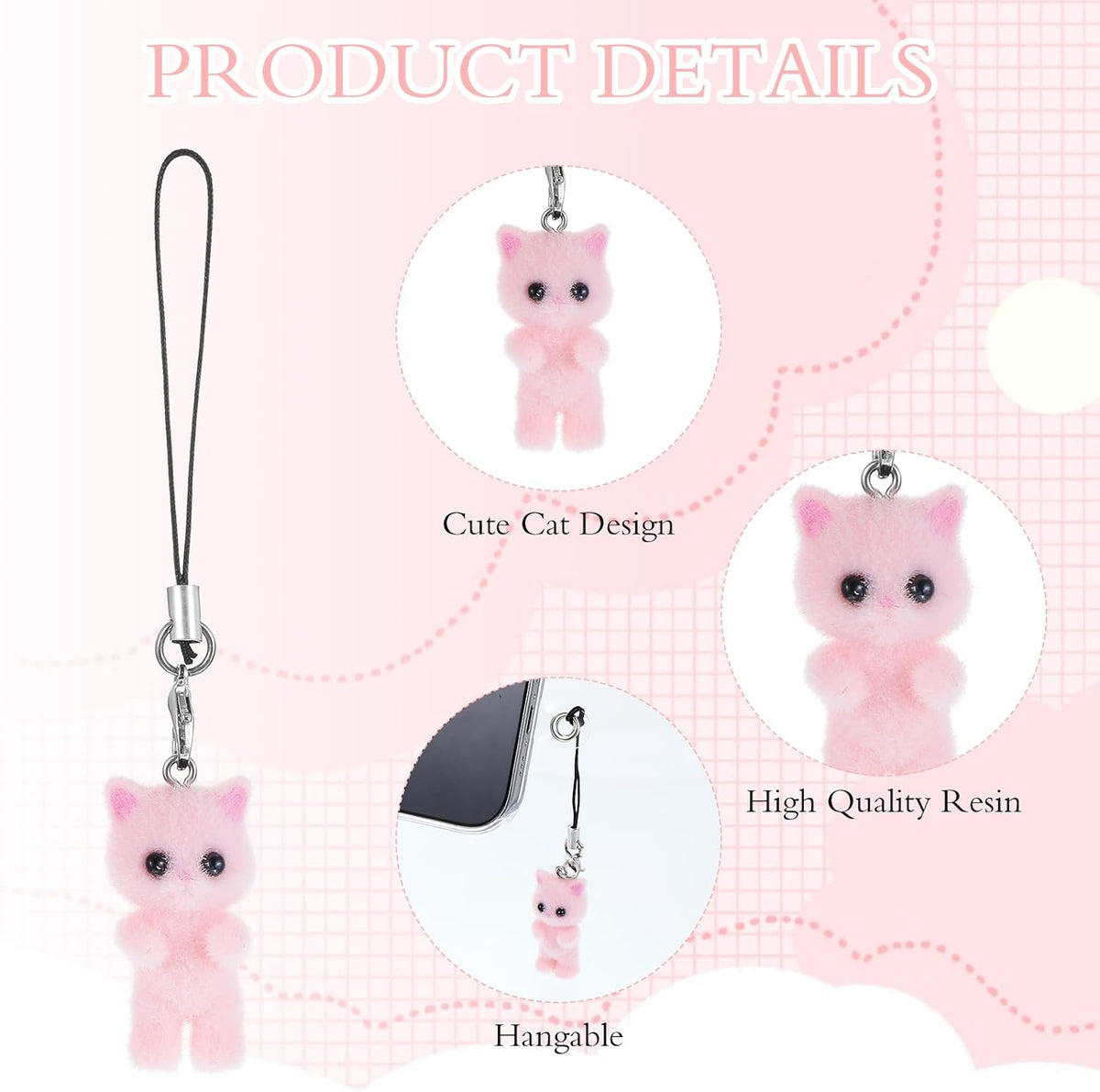 4Pcs Cat Phone Charms Y2K Fluffy Cell Phone Keychain Cat Mobile Phones Pendant for Bag Backpack Keychain Camera Pendants Decor