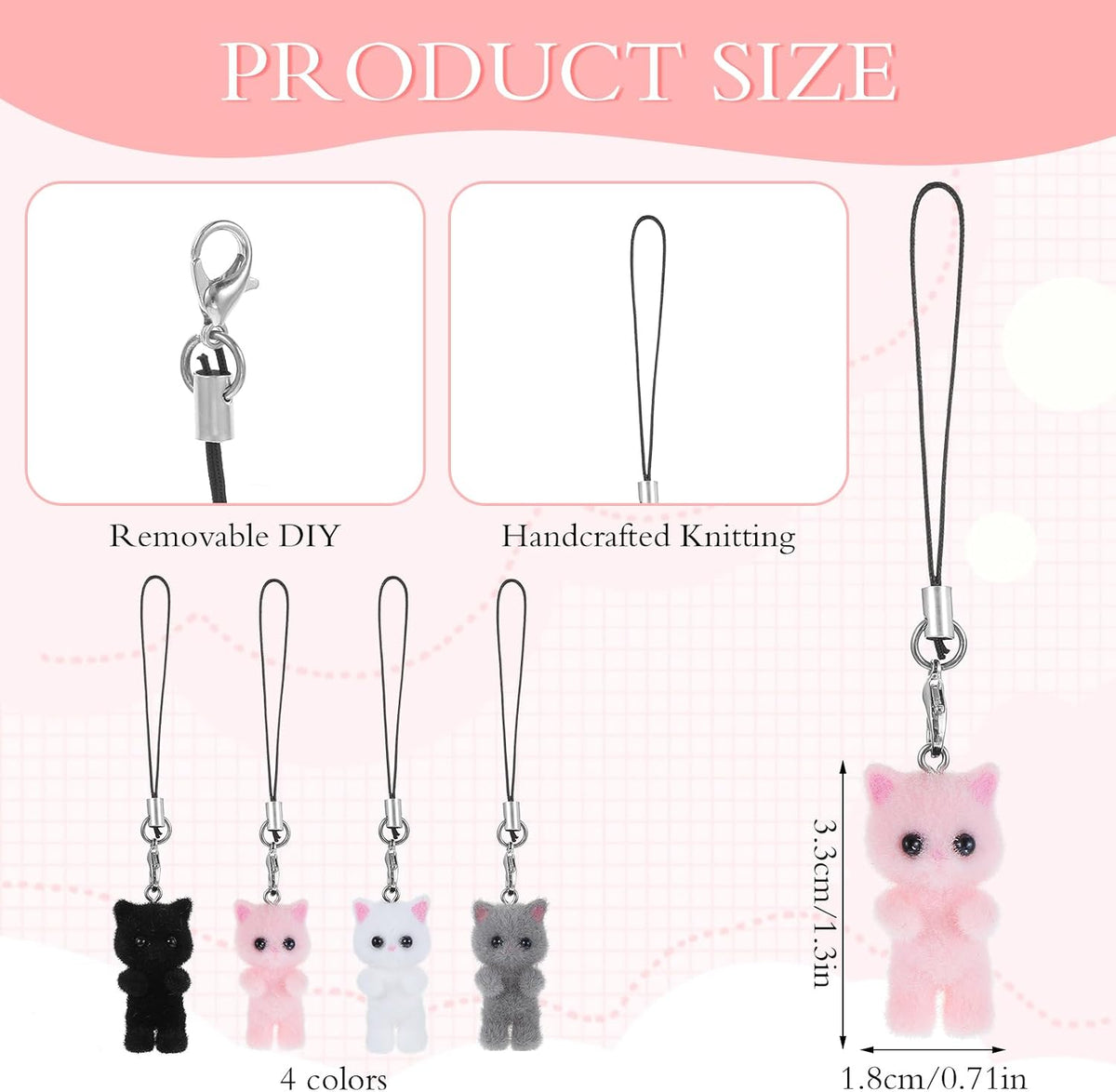 4Pcs Cat Phone Charms Y2K Fluffy Cell Phone Keychain Cat Mobile Phones Pendant for Bag Backpack Keychain Camera Pendants Decor
