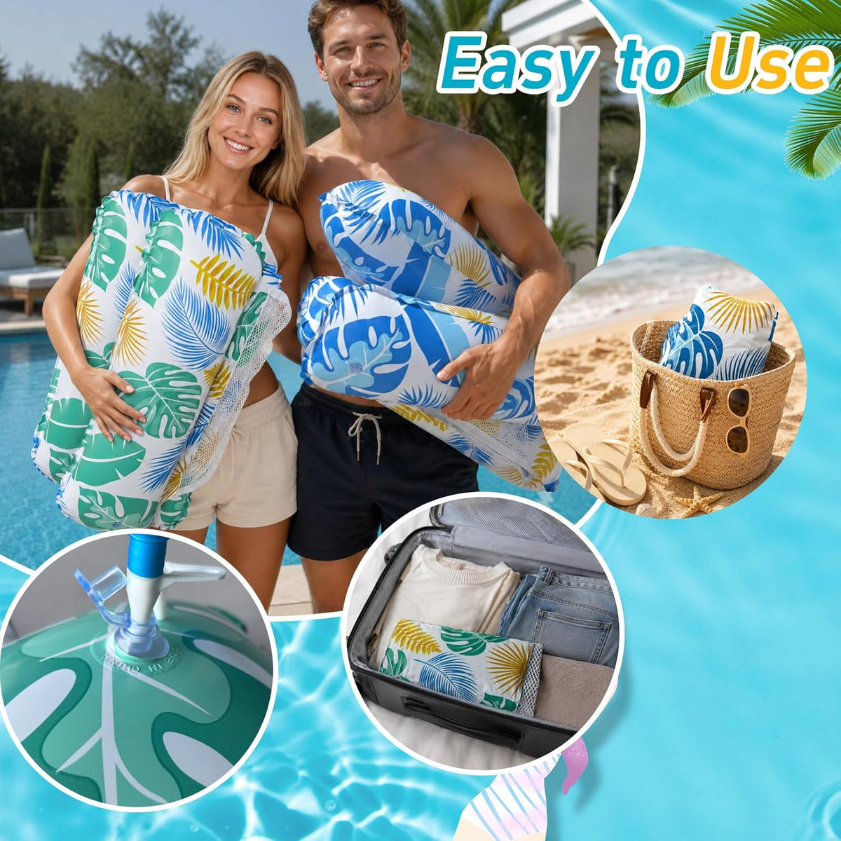 Pool Inflatables, 4 in 1 Inflatable Pool Floats Hammock, Swimming Inflatable Tanning Pool Toys Chair Water Hammock for Mattresses Seat Floating Mattress (2 Pack)