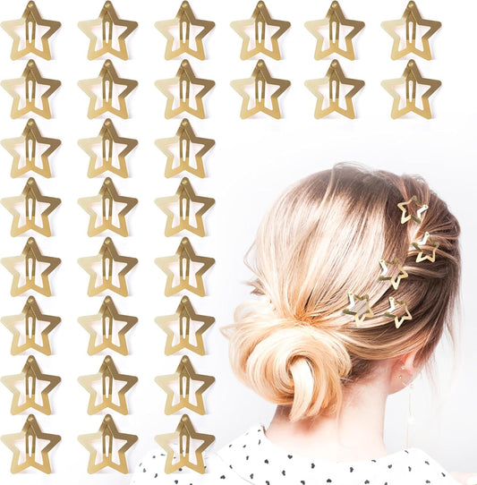 Star Hair Clips, 30 Pcs Metal Gold Y2K Accessories, 1.2 Inch Hollow Star Snap Hair Clips Vintage Punk for Women Girls (Gold)