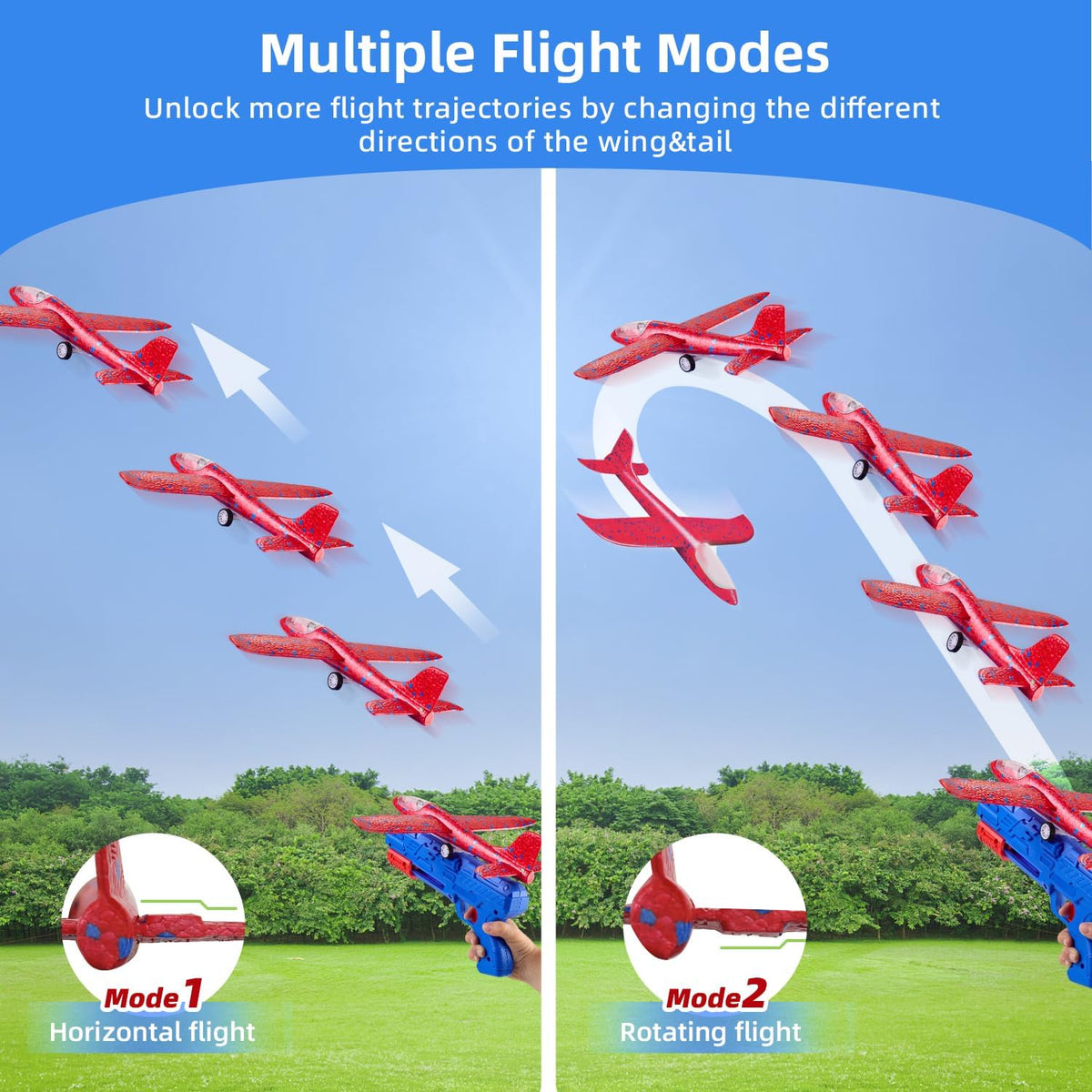 Toy Airplane, 3 Pack Airplane Launcher Toy 2 Flight Mode Glider LED Foam Glider Plane Outdoor Toys for Kids Ages 4 5 6 7 8 9 10 11 12 Year Old Boys Birthday Gift, Educational Flying Kids Toys