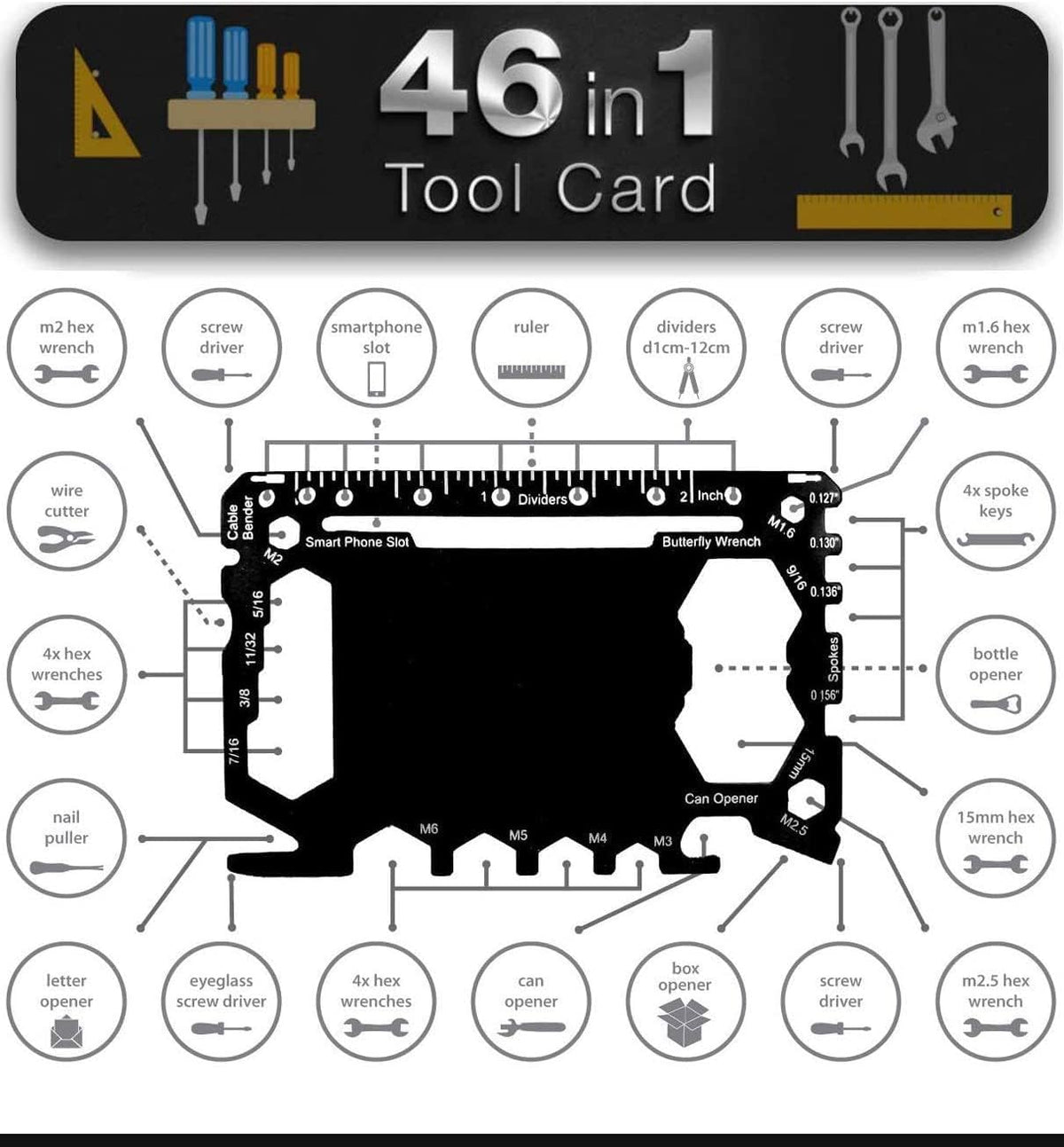 Stainless Steel 46-In-1 Card Size Gadget Wallet Multitool