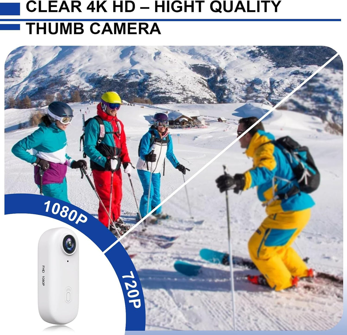 1080P HD Wearable Sports Action Camera Hands-Freethumb POV Camera with Waterproof Case Magnetic Mount Hands Free Mini Body Cameras for Vlogging Motorcycle Cycling Travel Fishing Pet Walking White