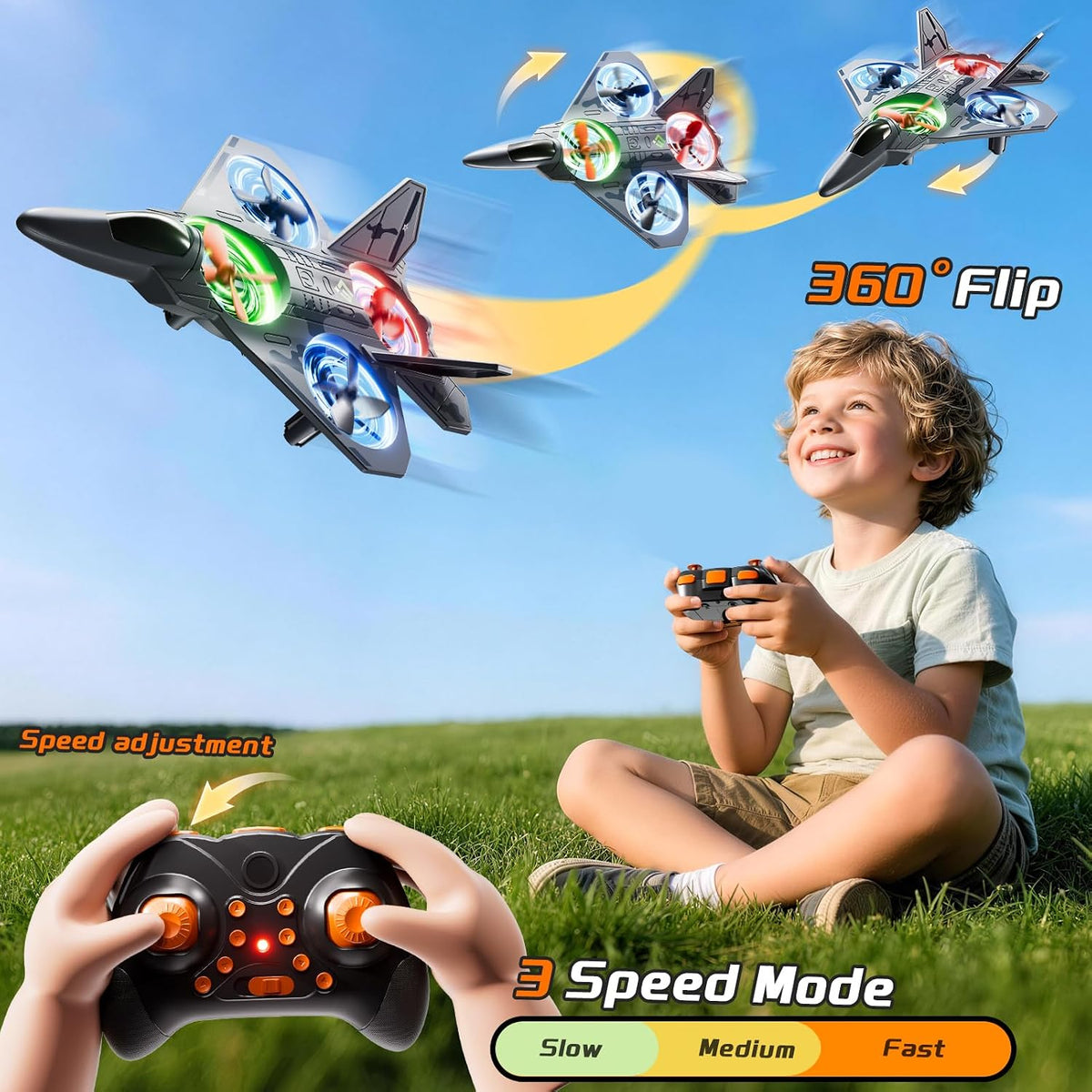 RC Plane Drone 2.4Ghz Stunt Outdoor Flying Toy for Kids Ages 8-12