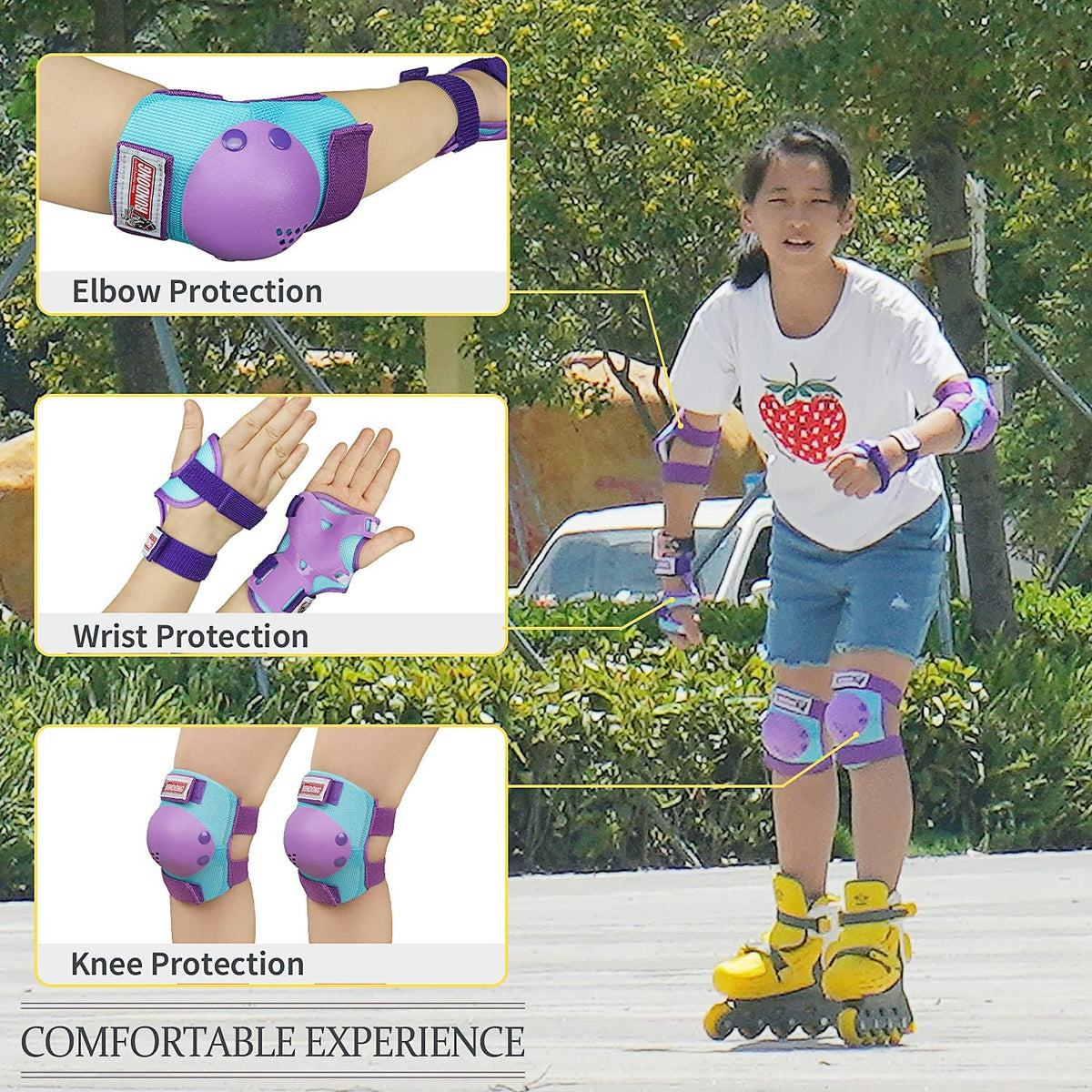 Youth/Kids Knee Pads Elbow Pad Wrist Guards Protective Gear Set for 3-15 Years Child Roller Skates Skateboard Inline Rollerblading Cycling BMX Bike Skating Scooter Riding and Other Outdoor Sports