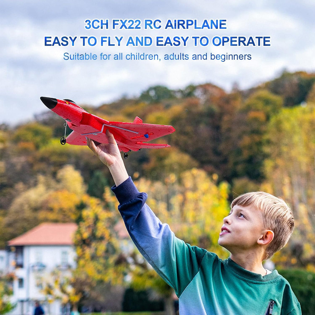 RC Plane F22 Remote Control Plane with 3 Batteries, 2.4Ghz Remote Control Airplane Fighter Toys RC Glider Easy to Fly for Kids Beginners Adults USB Charging (Red)