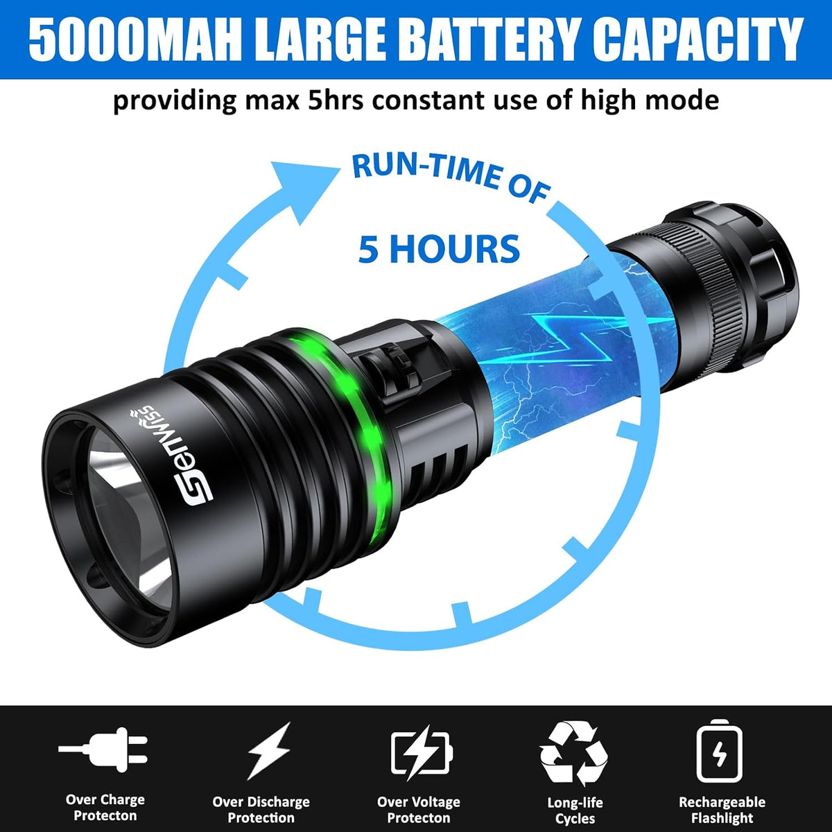 Diving Torch, 2000 Lm Battery Indicator Lockable Switch Dive Torch