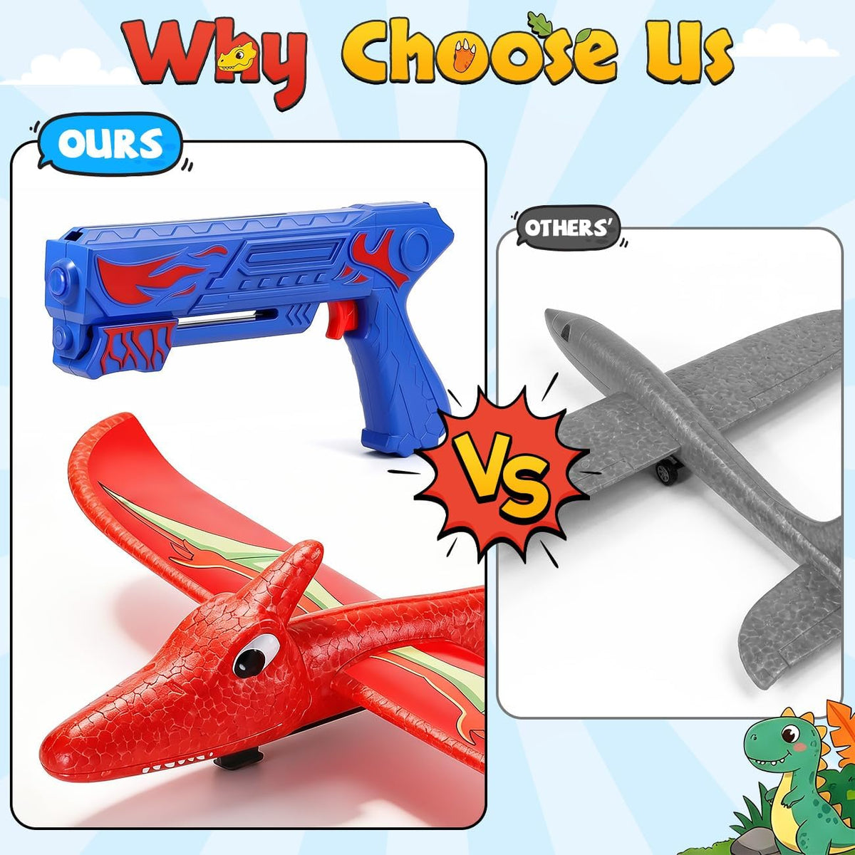 Airplane Launcher Toy with 3 Pack Dinosaur Glider Foam Aeroplanes