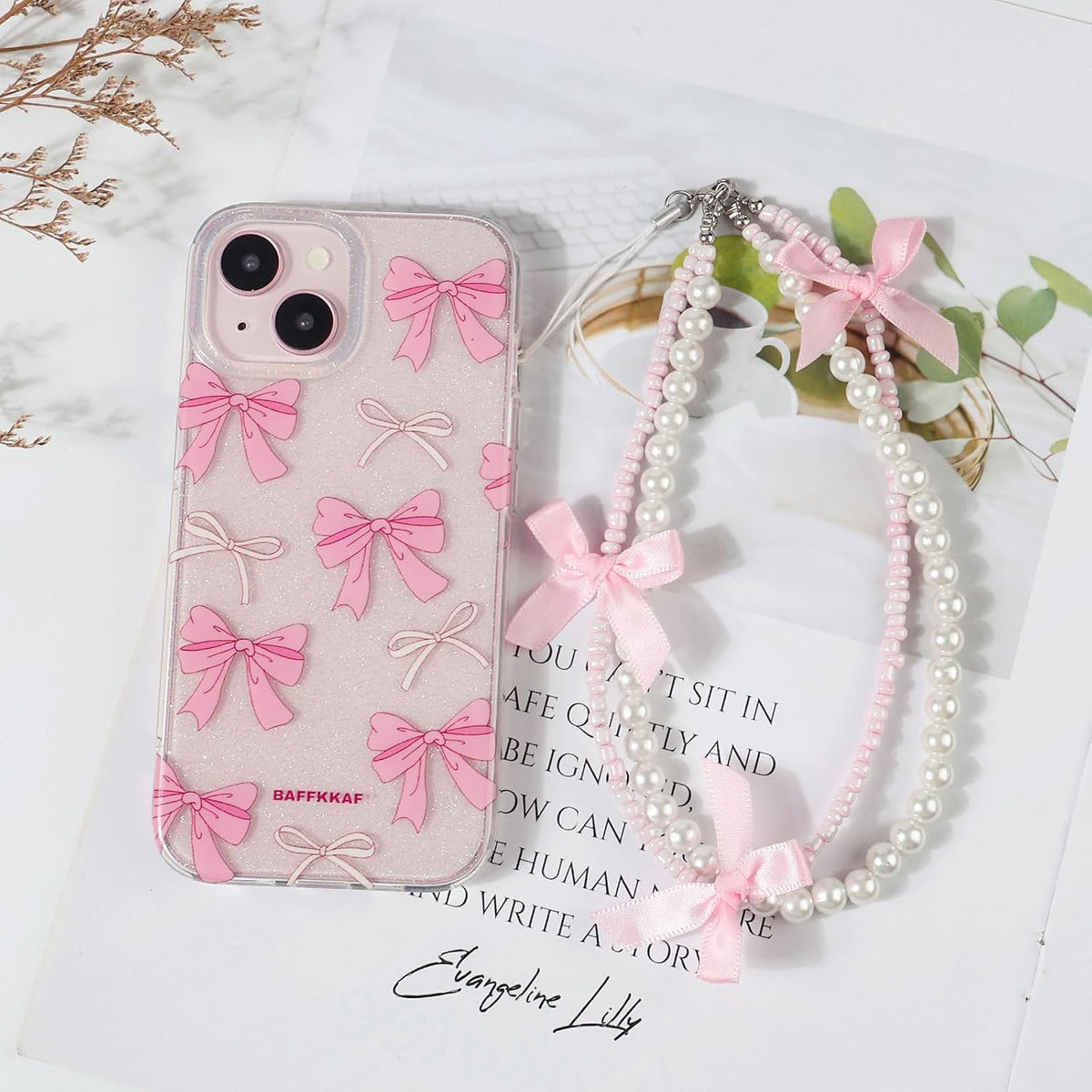 Phone Charm Bracelet - Cute Bowknot Chain Pearl Beaded Aesthetic Universal Cell Phone Lanyard Wrist Strap Keychain Accessories for Bag Camera Pendants Decor