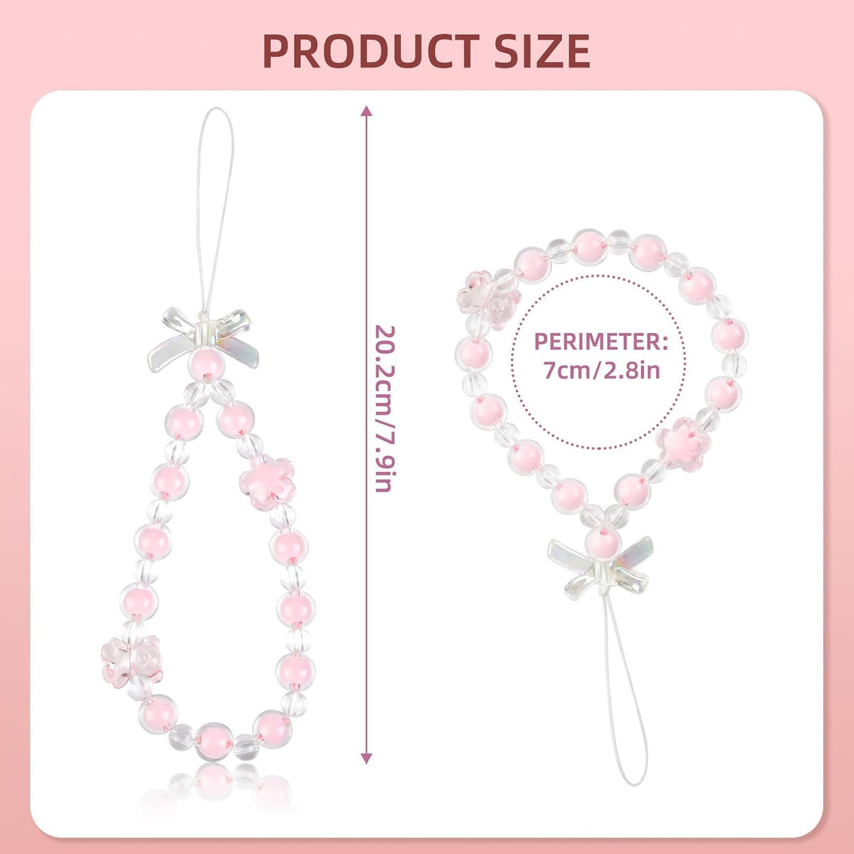 2 PCS Phone Charm Bracelet - Cute Y2K Cat Bow Heart Crystal Pearls Beaded Phone Strap Lanyard Aesthetic Chain Keychain Wrist Straps for Teen Girls Women