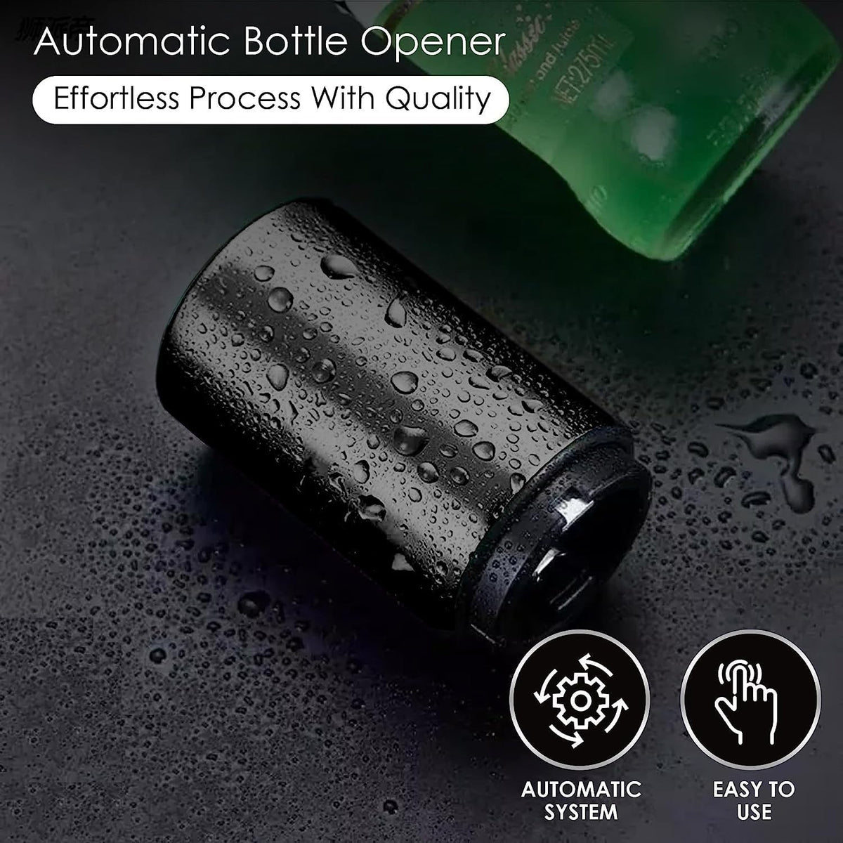 Beer Bottle Opener, Push down Bottle Opener, Beer Soda Cap Opener Beer Accessories,Magnet Beer Opener, Kitchen Gadgets (Black)