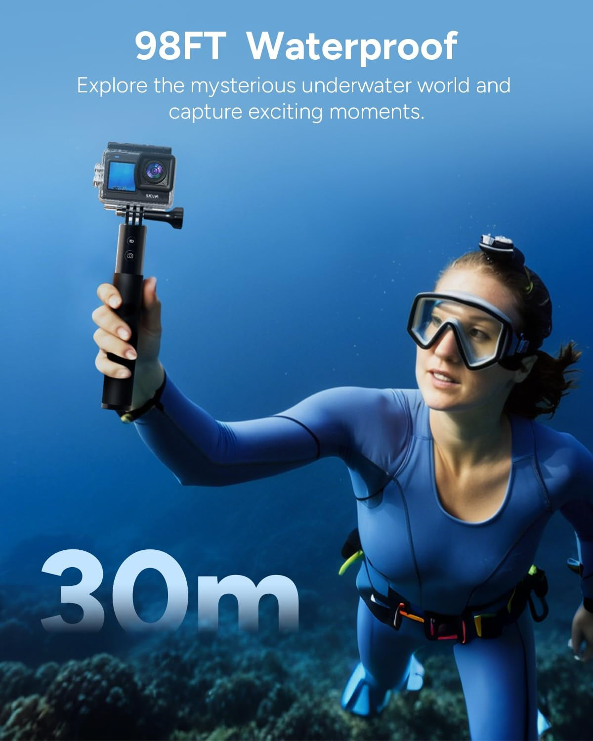 SJ6 ULTRA 4K Action Camera,With 64GB Card,Sports Camera with Dual Screen,30M Waterproof Underwater Cameras for Snorkeling,Motorbike Helmet Camera with 6-Axis Stabilization,Live Streaming,Black