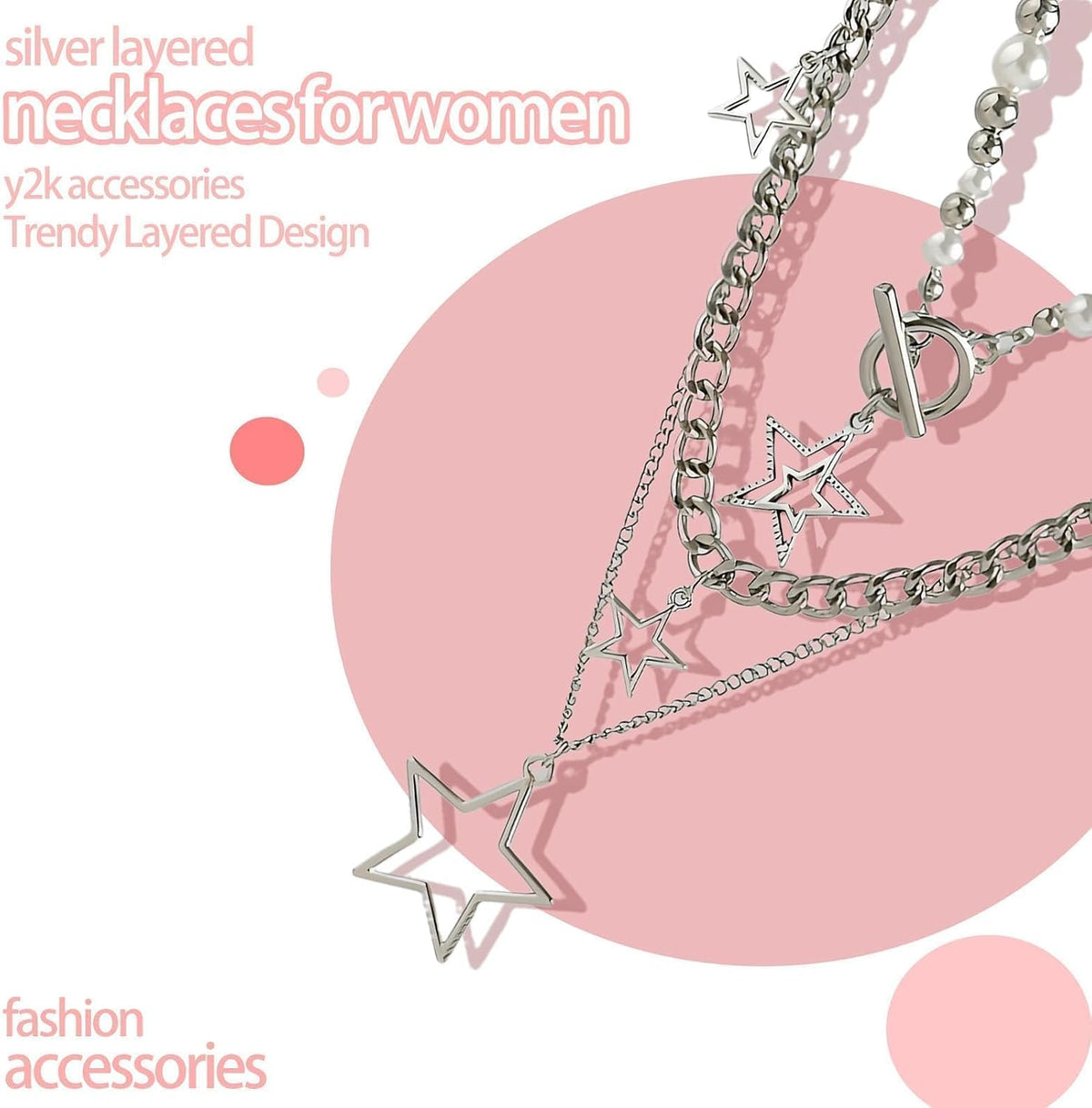 Star Necklace Silver Layered Necklaces for Women,Chunky Necklaces for Women