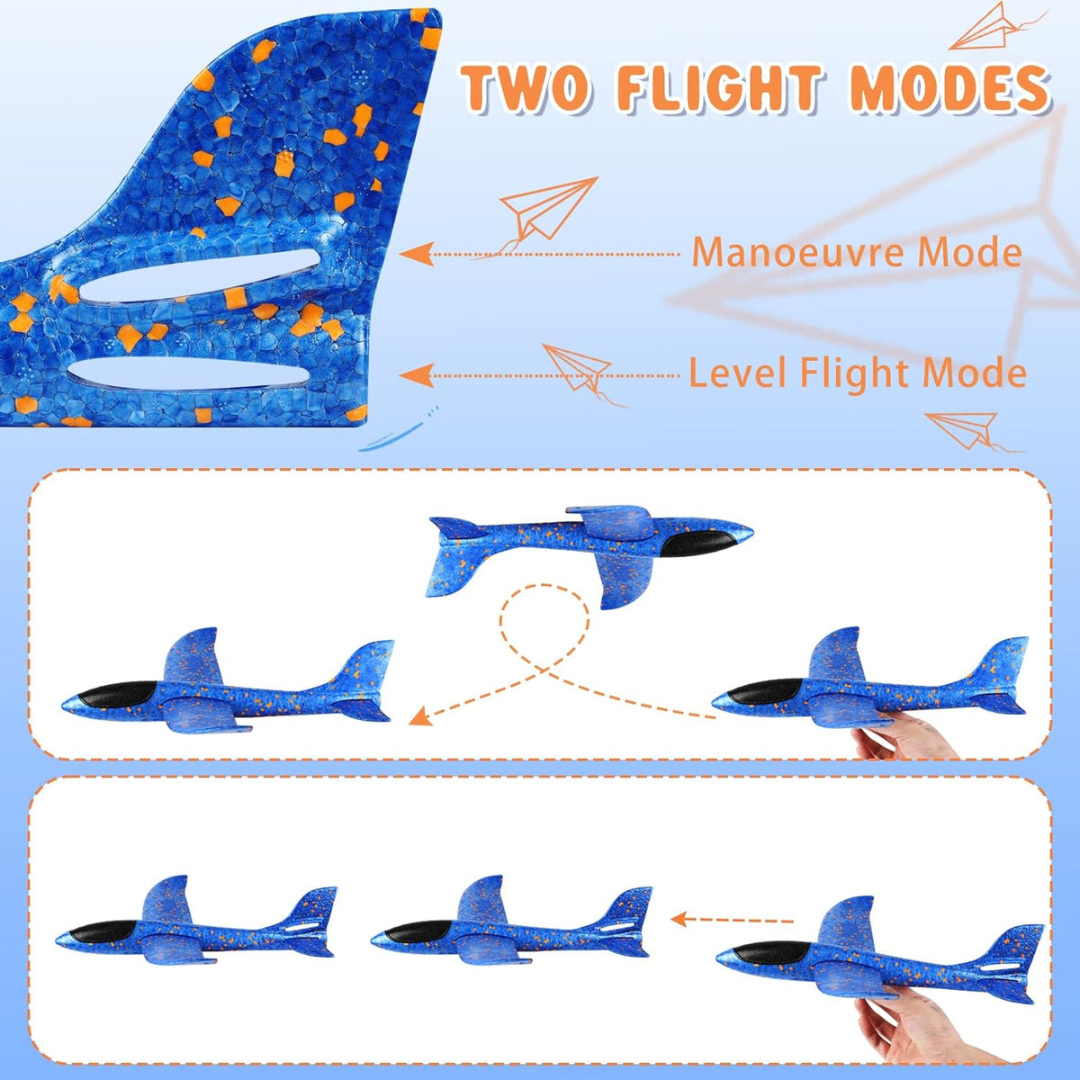Foam Glider Planes for Kids, 4 Pcs Large Airplane Toys 17.3'' Polystyrene Aeroplane Toys Flying Gliders, Manual,Eep, Sturdy, Suitable for Family Outdoor Sports Parent-Kid Activities