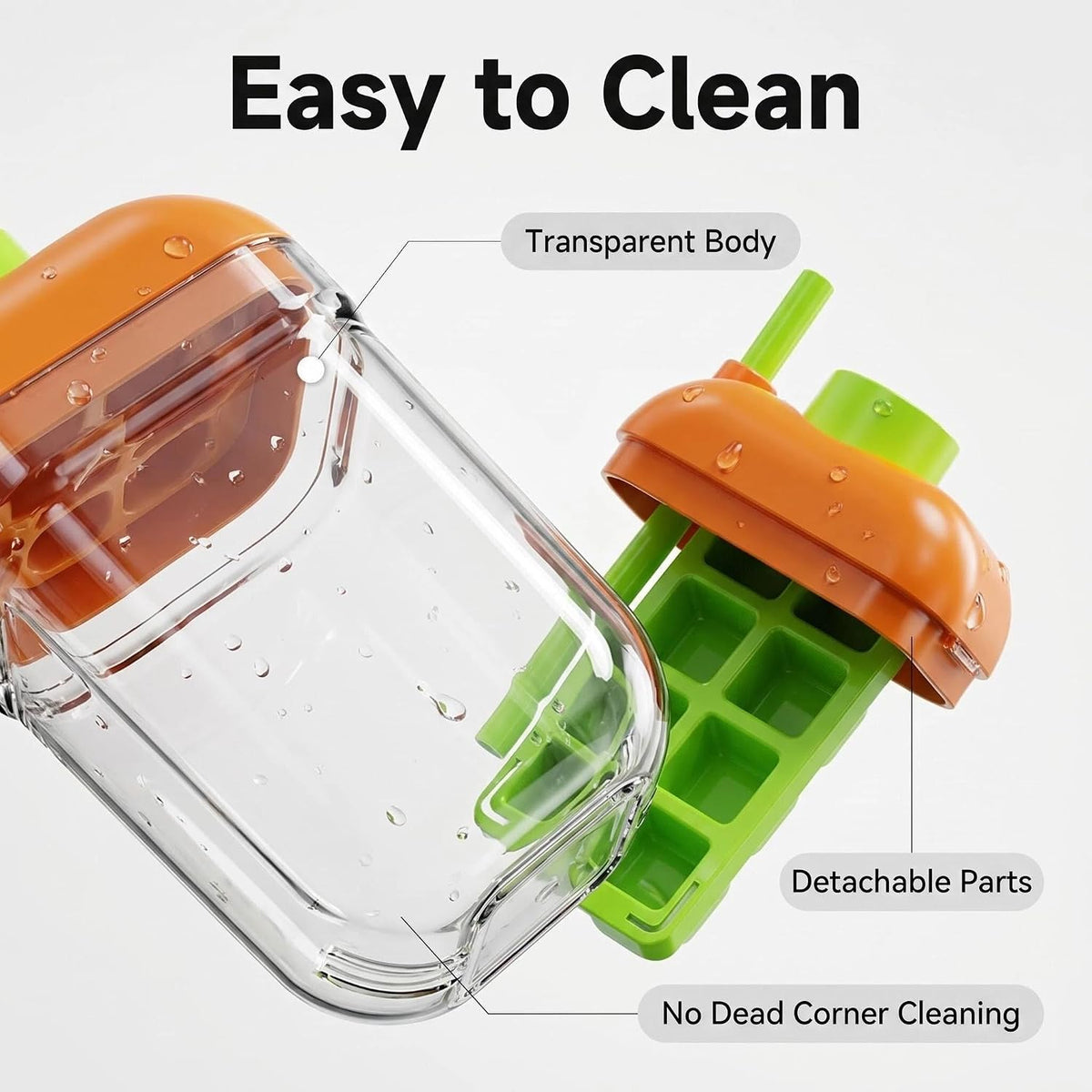 2 in 1 Ice Maker Cup with Straw, All in One Ice Cube Tray Water Bottle, One Press Quick Release ICES Cube Mold, Portable Leakproof Cold Drink Water Jug for Home Outdoor Camping Summer (Green)