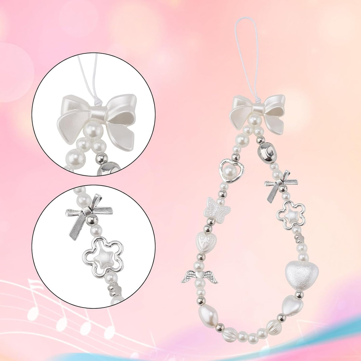 Y2K Bracelet with Keychain Charm Pearl Phone Hanging Rope Chain