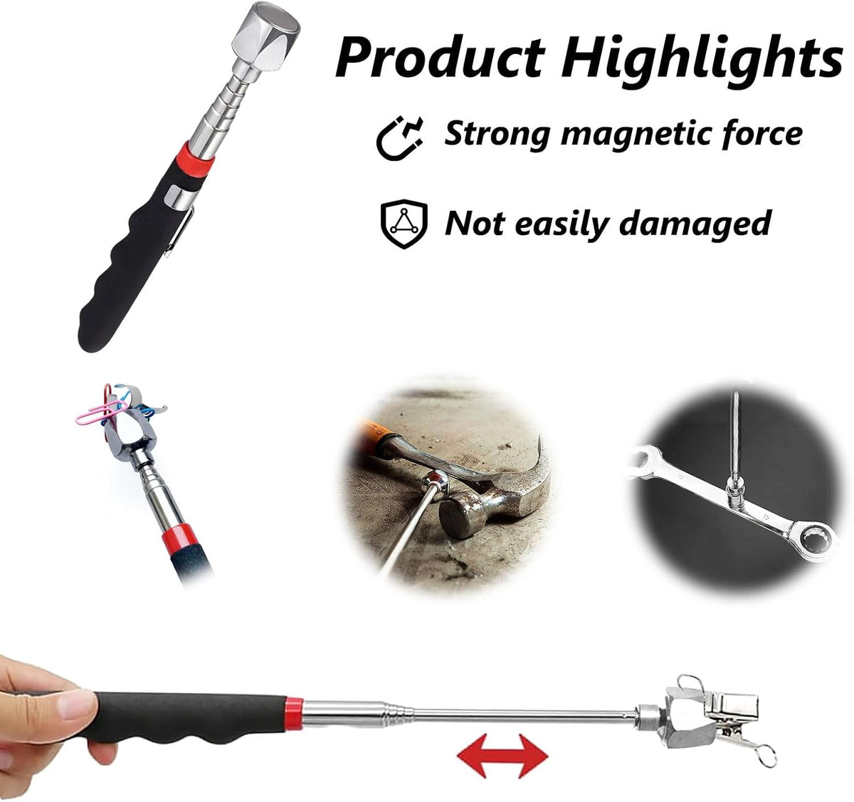 Magnetic Telescopic Pick-Up Tool(16Lb /7.3Kg),Magnetic Sticker Gadget, 76 Cm(30 Inch) Durable Telescopic Magnetic Collector with Pocket Clip
