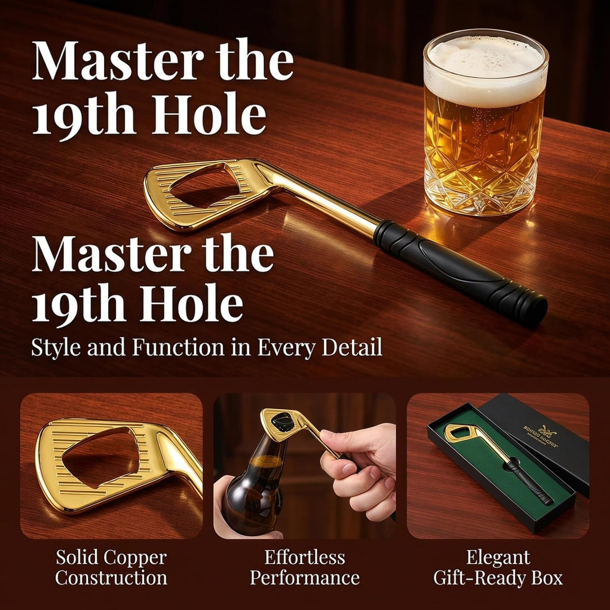 Golf Club Bottle Opener Sports Theme Gold Soda Bottle Opener Copper Beverages Open Tool Unique Beer Caps Open Supply for Golf Lover Favor Sport Theme Party Kitchen Gadget, Box Packaging