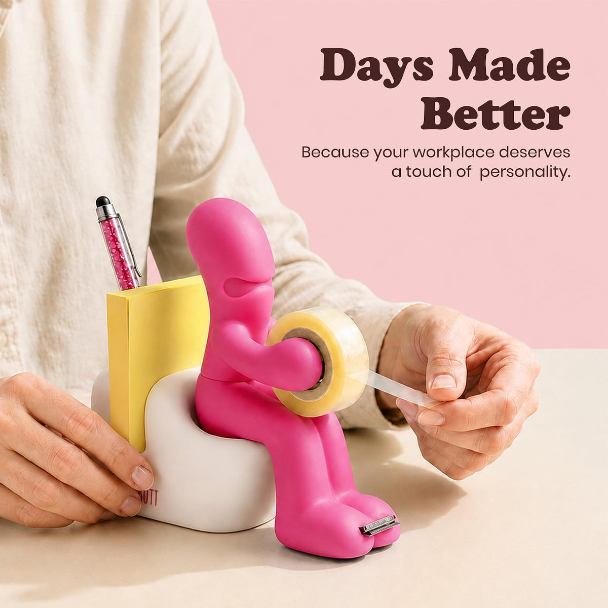 The Butt Tape Dispenser - Funny Gifts for Men, Women, Dad & Teacher - Novelty Desk Accessory & Stationery Organiser, Quirky Office Gadget & Gag Gift, Includes Tape, Pen & Paper Clips (Pink)