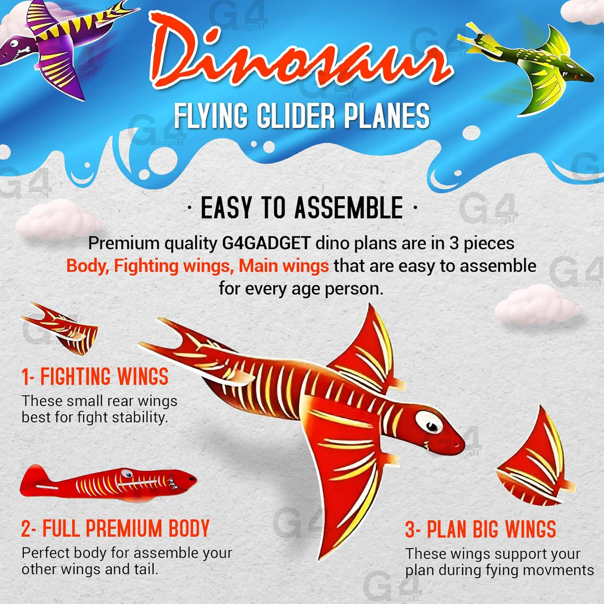 Pack of 12 Dinosaur Flying Glider Planes Kids Gift-Party Loot Bag Stocking Fillers Fun