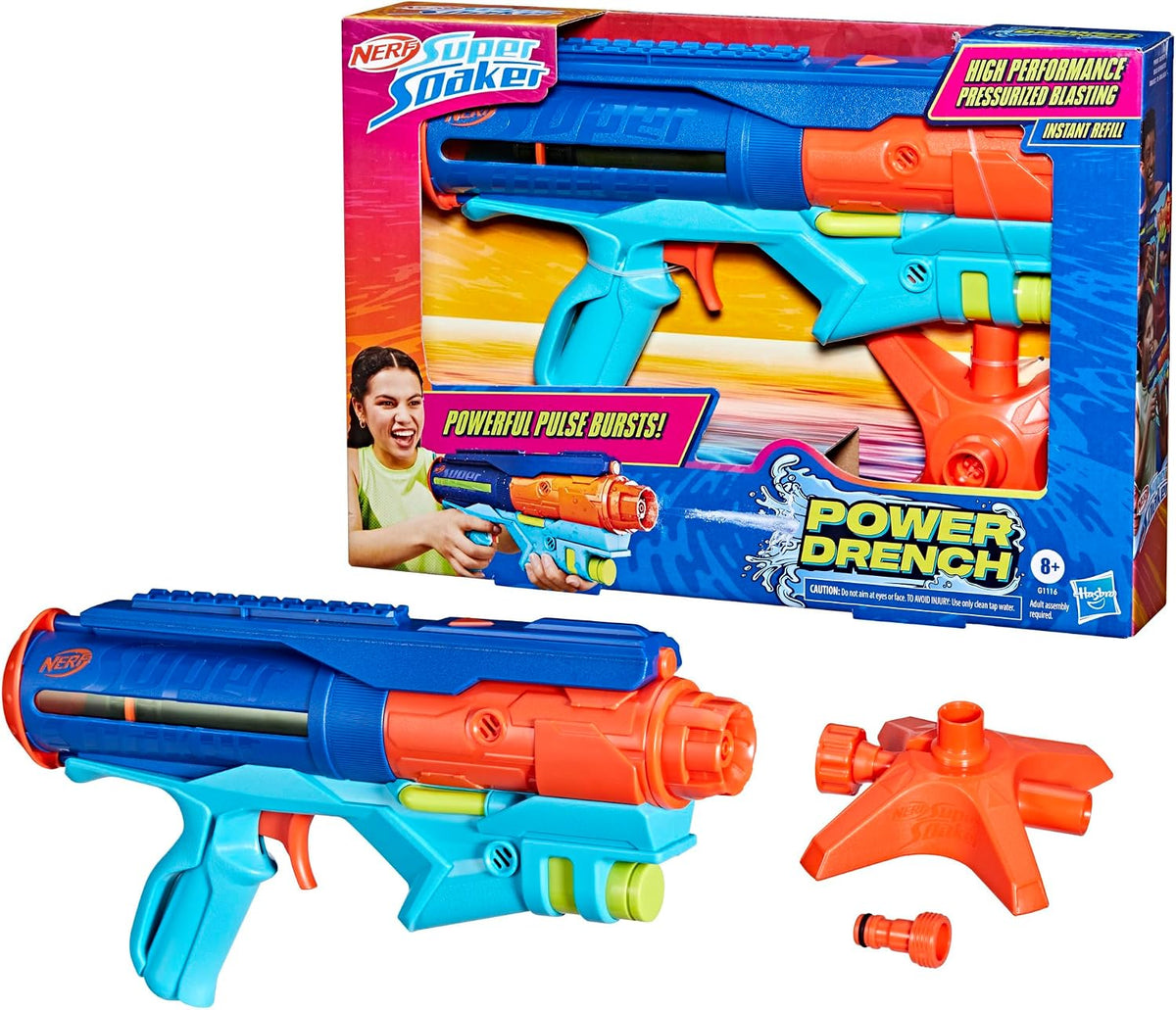 Super Soaker Power Drench Water Blaster, Water Blaster, Super Soaker, Summer Outdoor Toys, 1, Perfect for Kids, Multi-Color