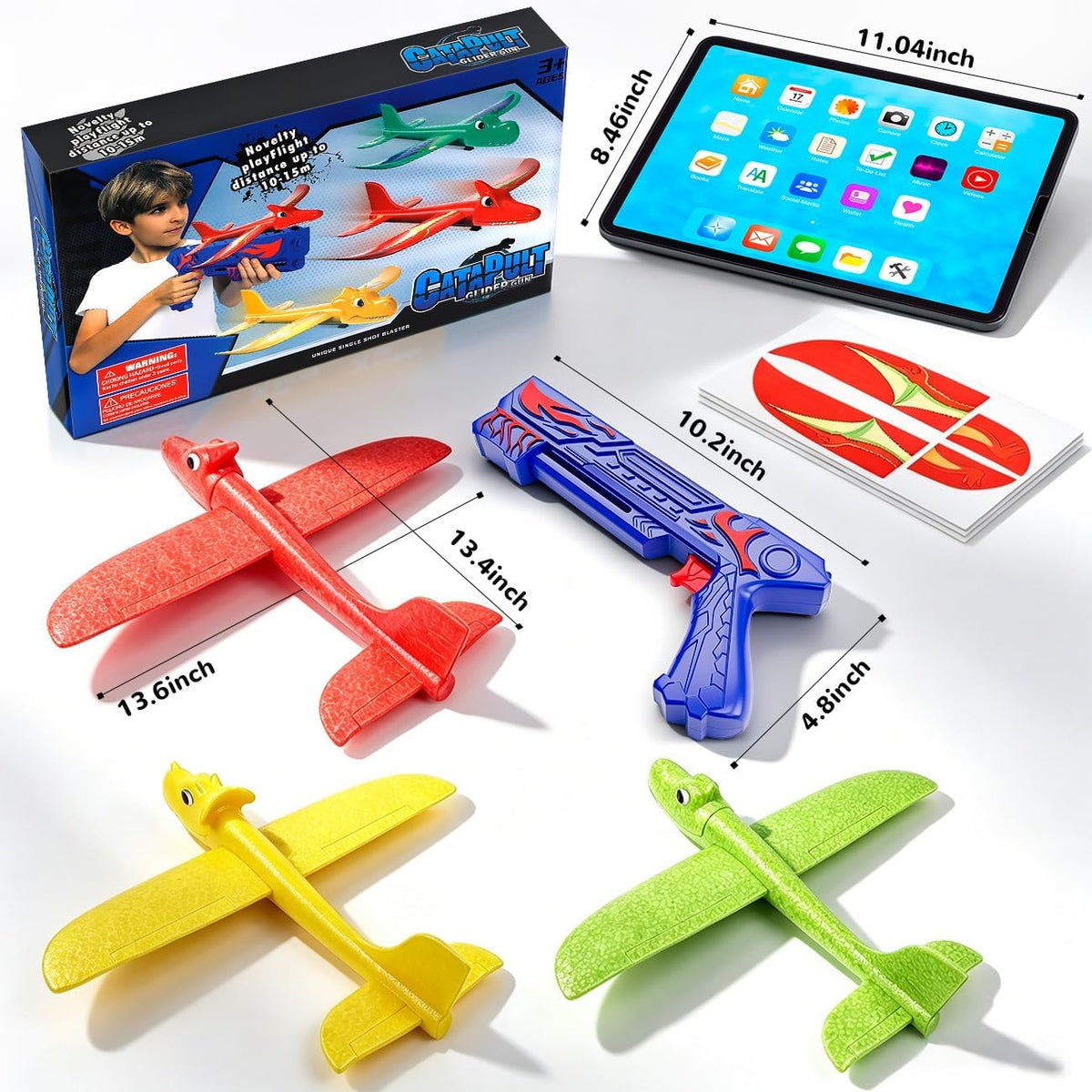 Airplane Launcher Toy with 3 Pack Dinosaur Glider Foam Aeroplanes
