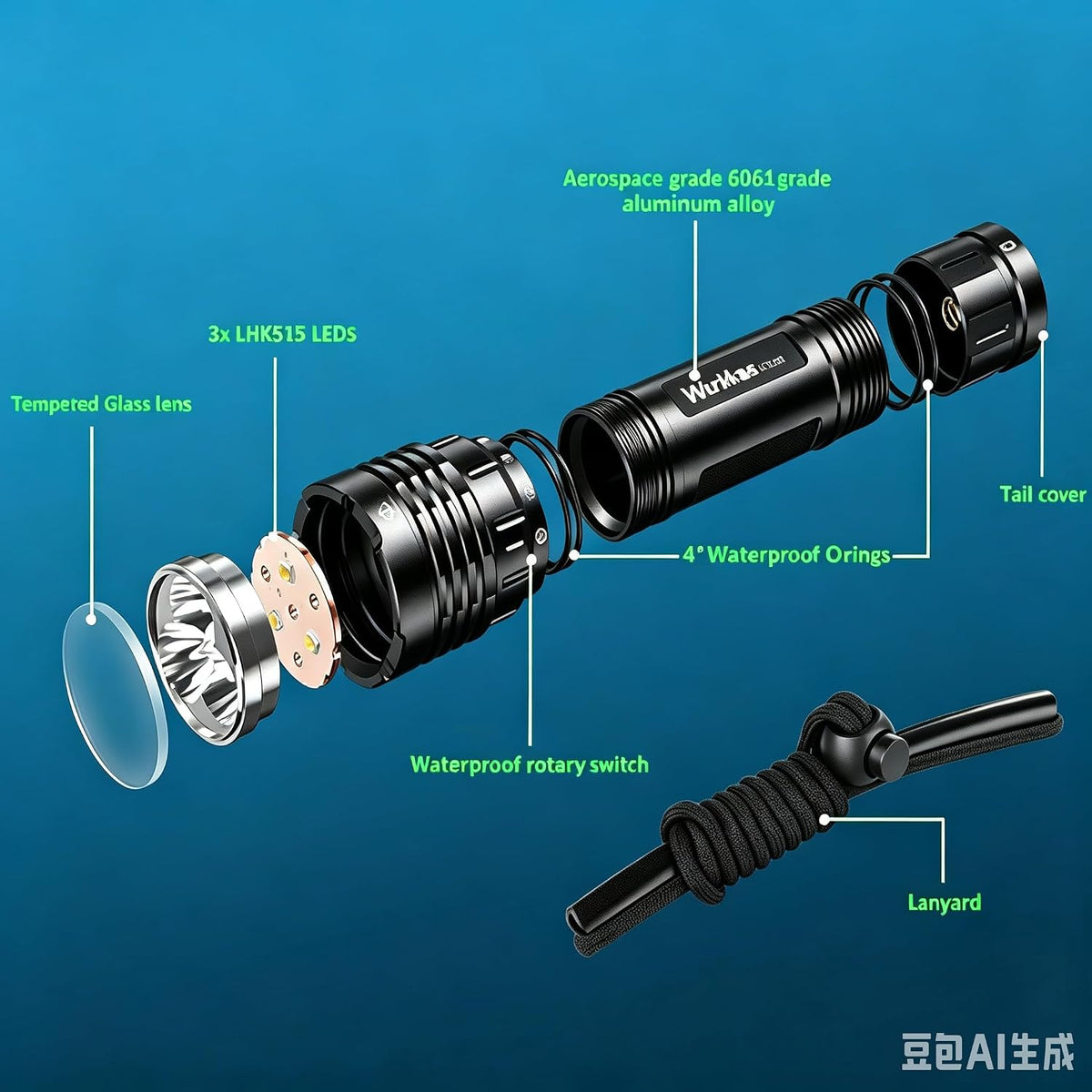 DL30 3600Lm Scuba Dive Light, IPX8, Magnetic Switch