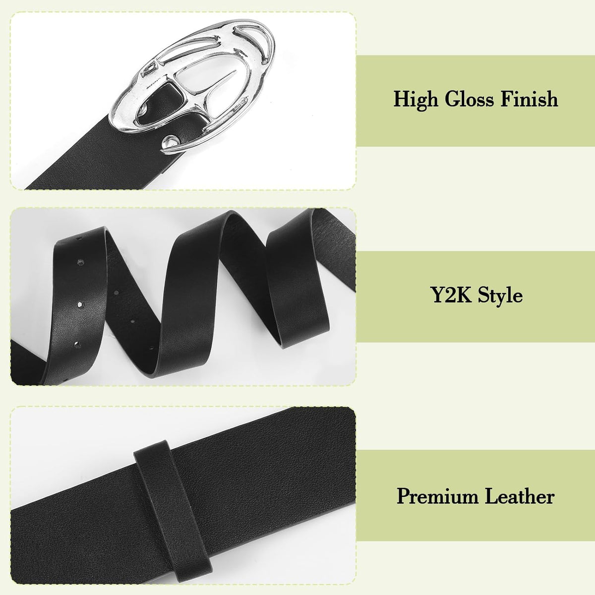 Y2K Belt, Goth Double Grommet Belt Faux Leather Punk Rock Belts for Men and Women, Y2K Fashion Accessories Bling Leather Belts with Cross and Diamond for Jeans