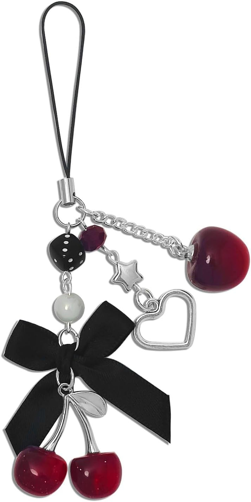 Phone Charm Strap, Cute Cherry Handphone Straps, Aesthetic Pink-Red-Black Blueberry Phone Chain, Y2K Accessories for Camera Keychain Bag Charm Decor Present