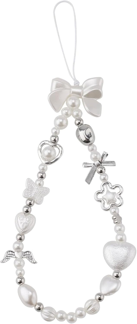 Y2K Bracelet with Keychain Charm Pearl Phone Hanging Rope Chain