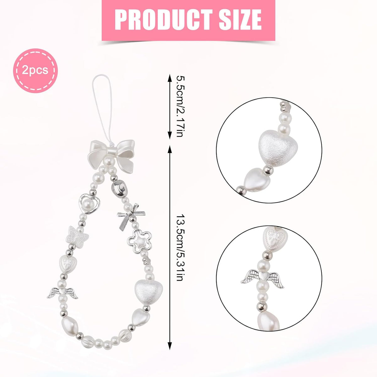 Y2K Bracelet with Keychain Charm Pearl Phone Hanging Rope Chain