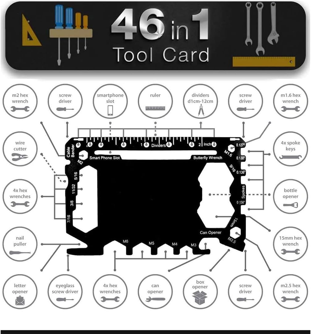 Stainless Steel 46-In-1 Card Size Gadget Wallet Multitool